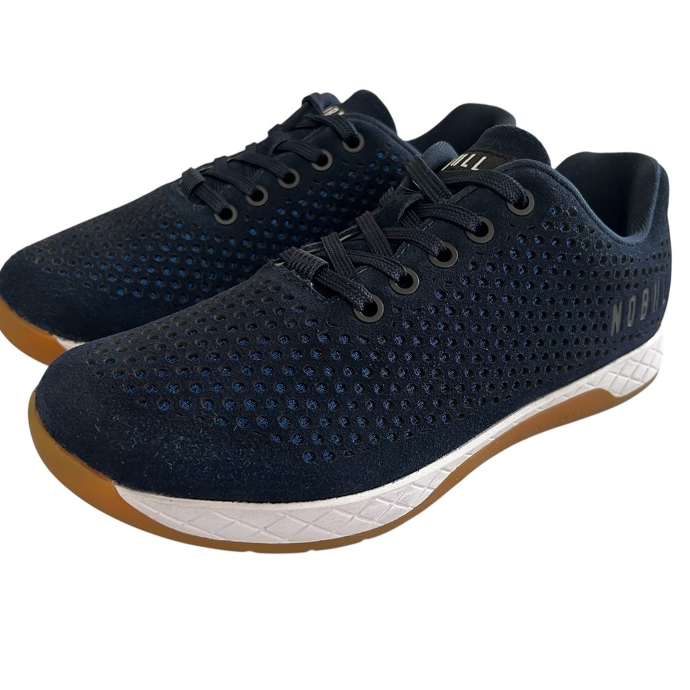 NOBULL NavyBlue and White Suede Leather Athletic Athletic Shoes Breathable Upper
